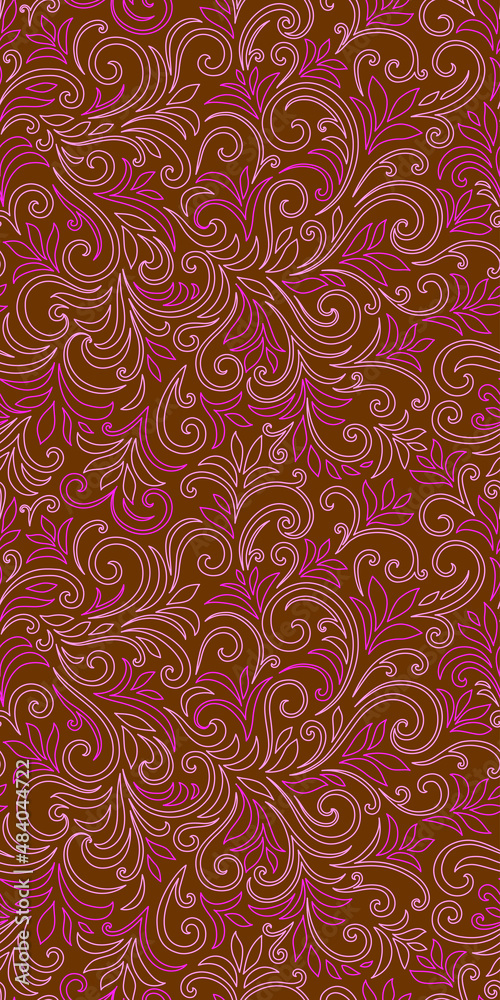 Elegant seamless pattern with leaves and curls. Luxury floral background. Vector illustration. Elegant seamless pattern with leaves and curls. Luxury floral background. Vector illustration.