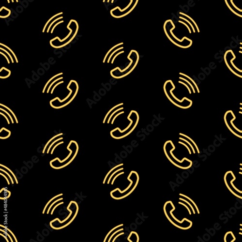 Phone call seamless pattern, bright vector illustration on black background.