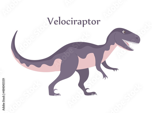 Velociraptor with dangerous claws. Predatory dinosaur of the Jurassic period. Strong hunter. Vector cartoon isolated illustration. White background