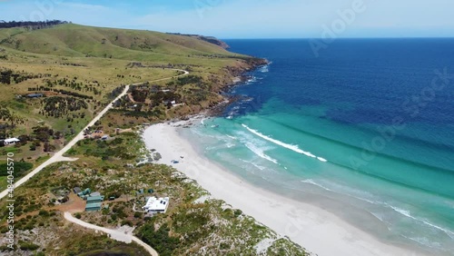 Stunning coastline of Snelling Beach on the North Coast of Kangaroo Island, South Australia. High angle aerial photo