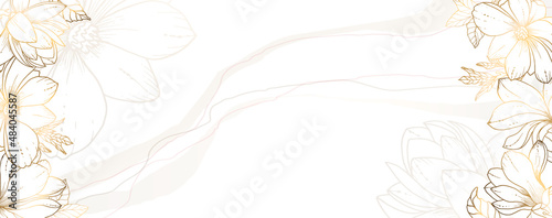 Luxurious golden wallpaper. Banner with golden magnolia. On white background. Brilliant flowers and twigs. vector file.