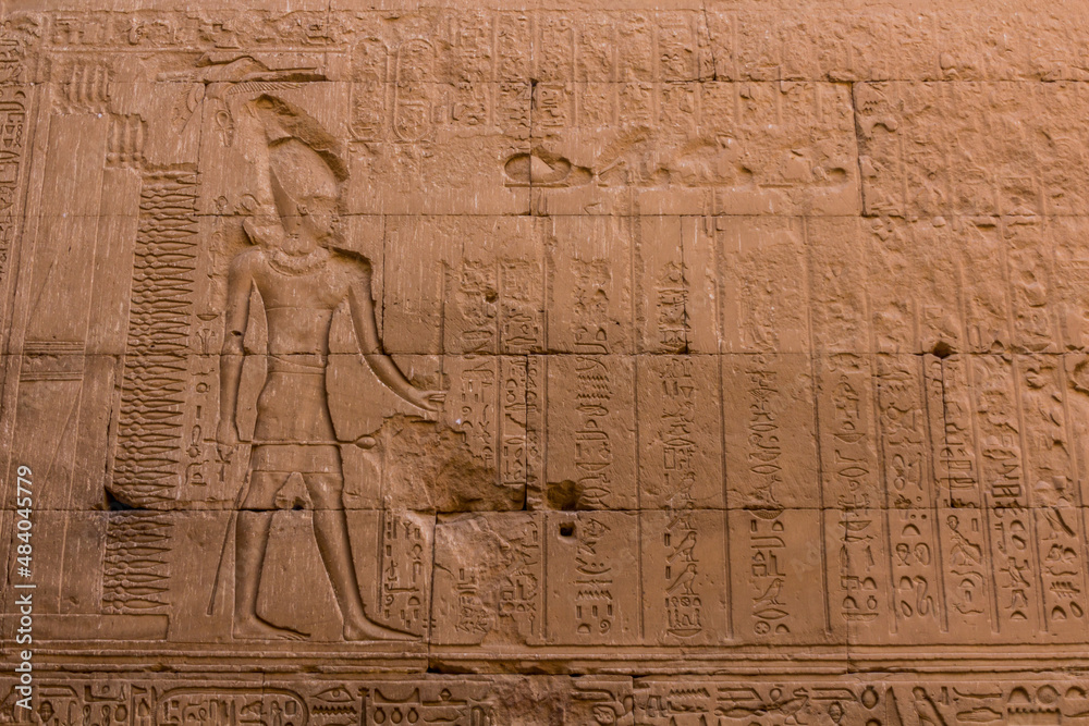 Wall in the temple of Horus in Edfu, Egypt