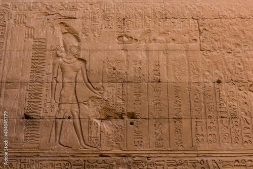 Wall in the temple of Horus in Edfu, Egypt