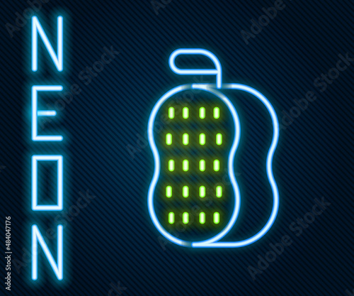 Glowing neon line Washcloth icon isolated on black background. Bath house sauna washcloth sign. Item for pleasure and relaxing. Colorful outline concept. Vector