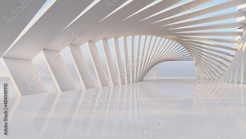 Architectural background rotating geometric tunnel 3d rendering