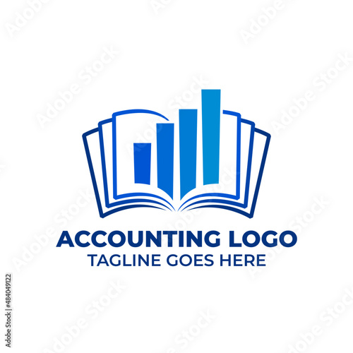accounting logo template with book shape and rising graphic.