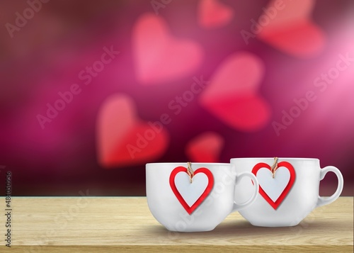 Cups full of love. A hot heart in a tender embrace. Perfect texture for a greeting card for a loved one.
