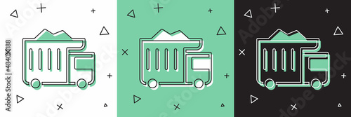 Set Large industrial mining dump truck icon isolated on white and green, black background. Big car. Vector
