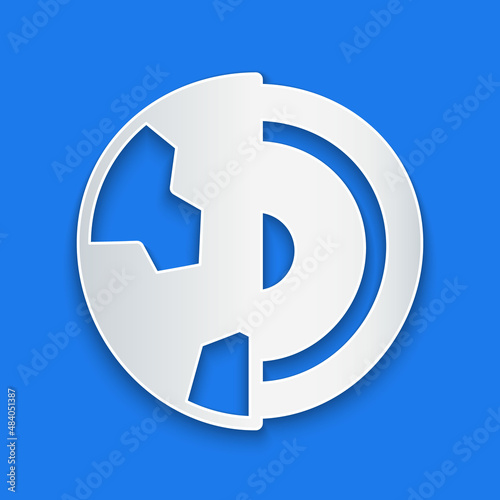 Paper cut Earth core structure crust icon isolated on blue background. Paper art style. Vector