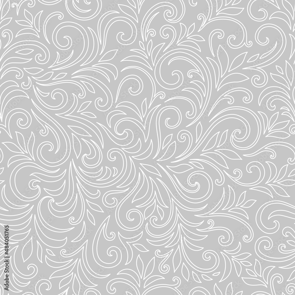 Elegant seamless pattern with leaves and curls. Luxury floral background. Vector illustration. Elegant seamless pattern with leaves and curls. Luxury floral background. Vector illustration.