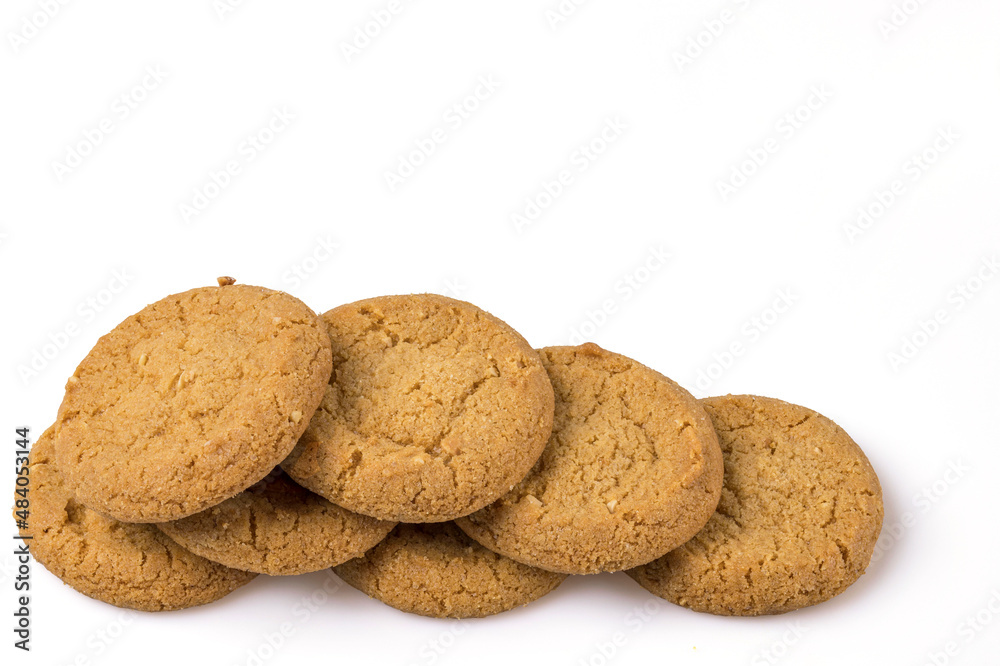 Close up view of a oatmeal cookies isolated on a white background. Close up view of a oatmeal cookies isolated on a white background.