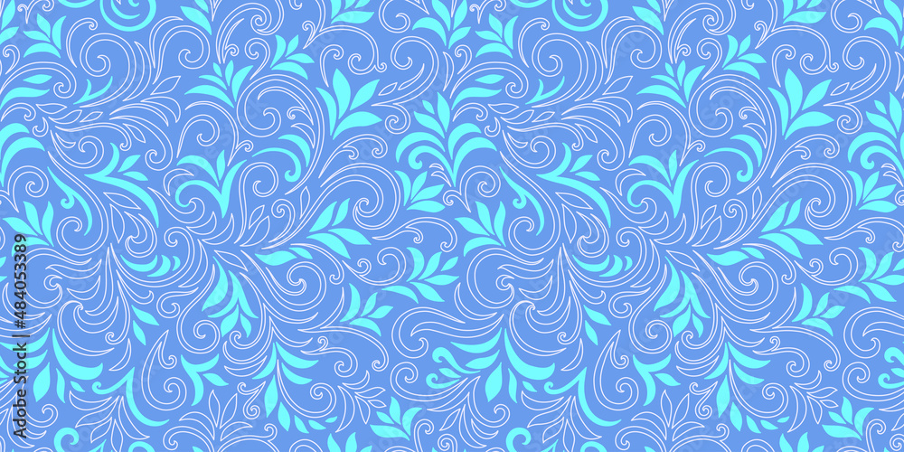 Elegant seamless pattern with leaves and curls. Luxury floral background. Vector illustration.