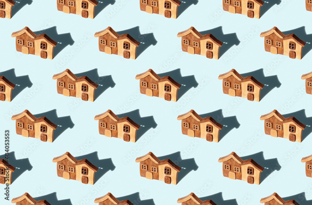 Pattern of model house on blue background