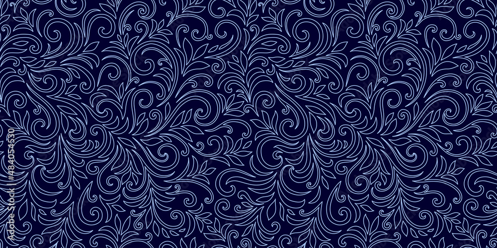 Elegant seamless pattern with leaves and curls. Luxury floral background. Vector illustration. Elegant seamless pattern with leaves and curls. Luxury floral background. Vector illustration.
