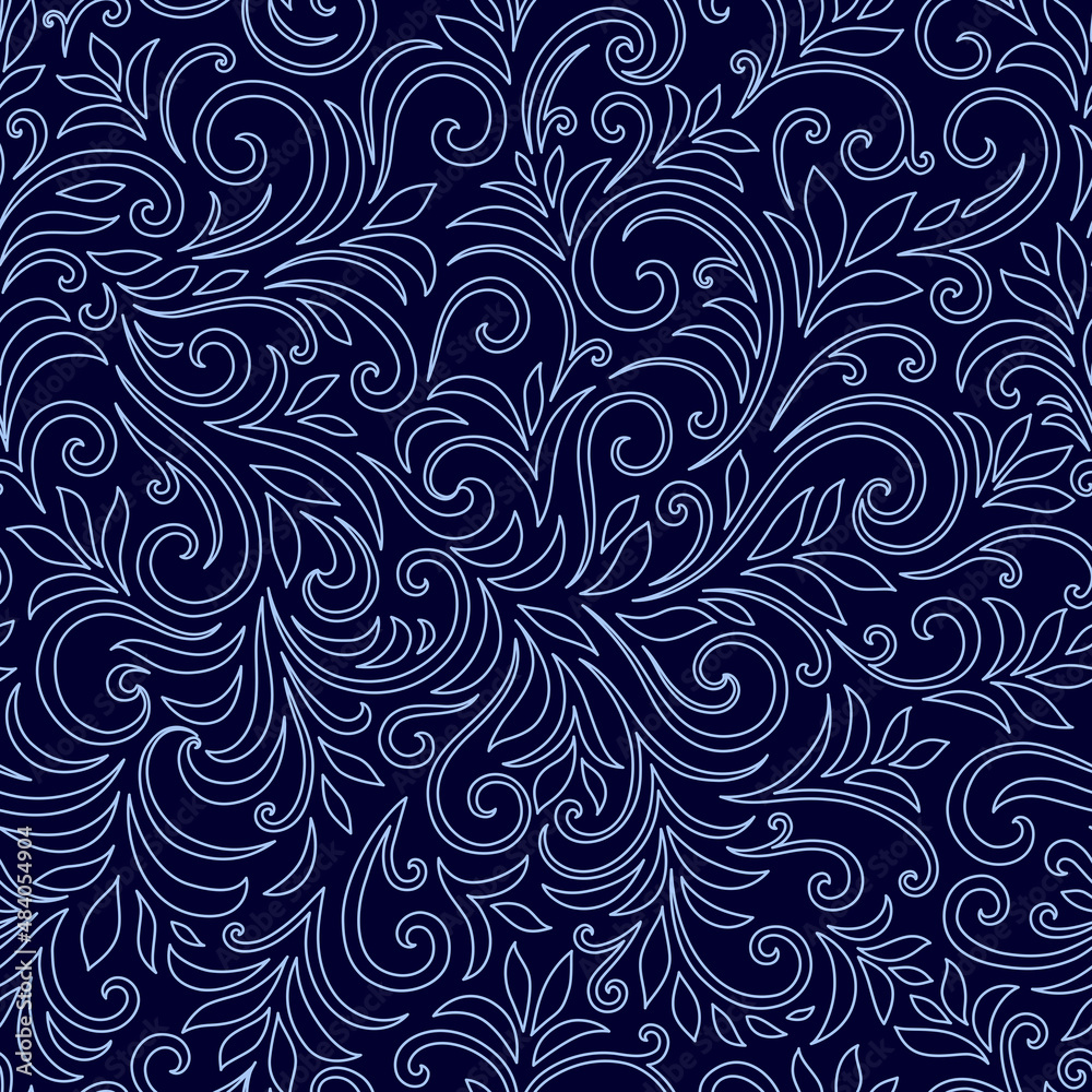 Elegant seamless pattern with leaves and curls. Luxury floral background. Vector illustration. Elegant seamless pattern with leaves and curls. Luxury floral background. Vector illustration.
