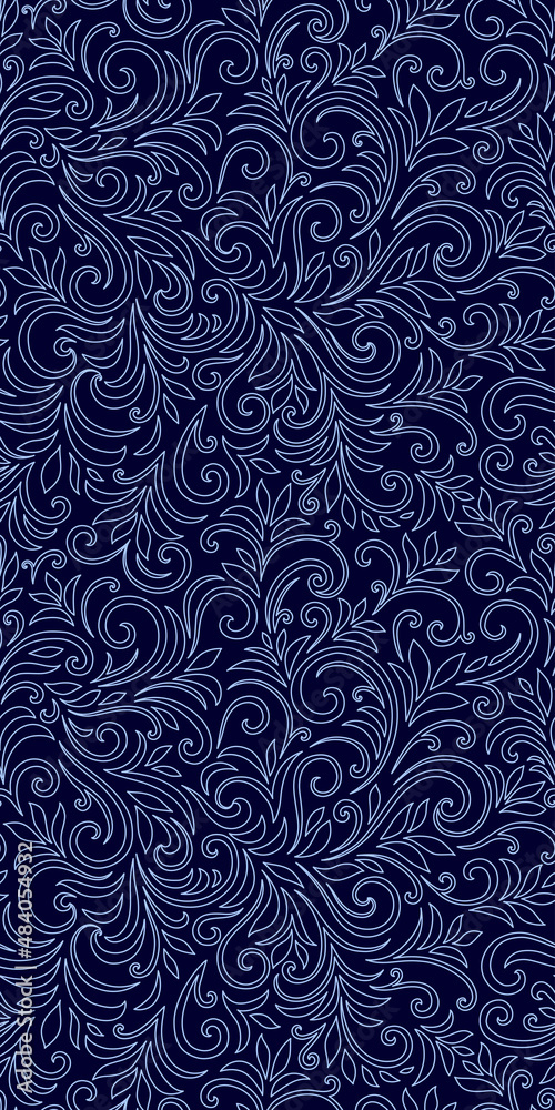 Elegant seamless pattern with leaves and curls. Luxury floral background. Vector illustration.