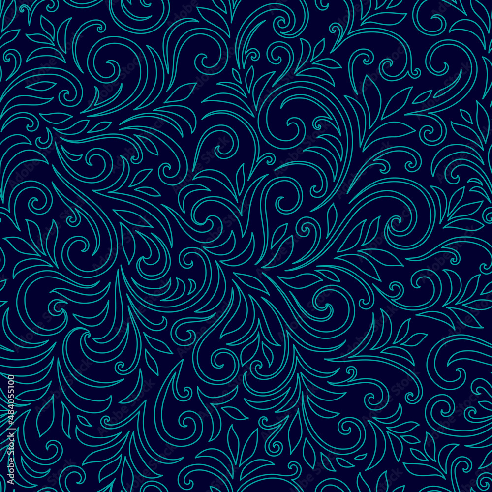 Elegant seamless pattern with leaves and curls. Luxury floral background. Vector illustration.