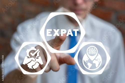 Concept of expat work. Work abroad. Expatriate job. Expatriation. photo