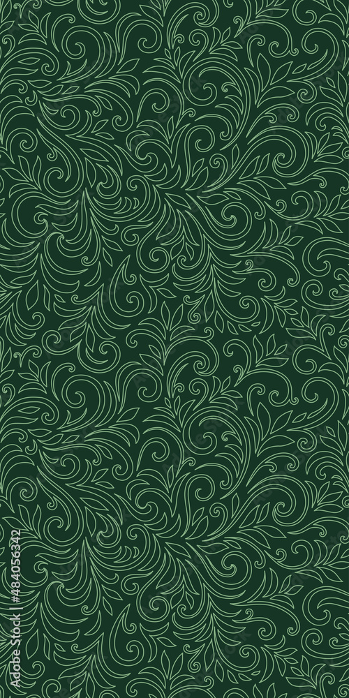 Elegant seamless pattern with leaves and curls. Luxury floral background. Vector illustration. Elegant seamless pattern with leaves and curls. Luxury floral background. Vector illustration.