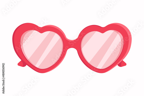 Valentine's Day element. Glasses in heart shaped. Sunglasses isolated on white background. Vector illustration. 