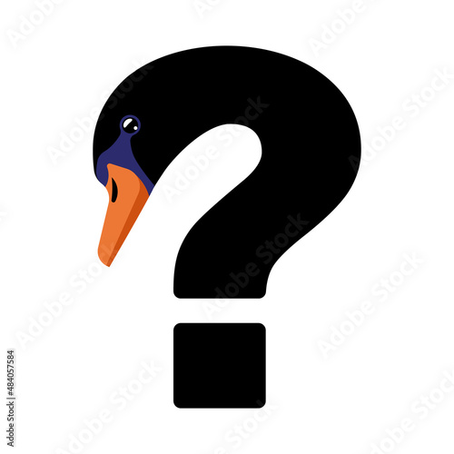 Black swan question mark. The Black Swan Theory. Concept of crash, crisis, unexpected occasion. Vector modern illustration..