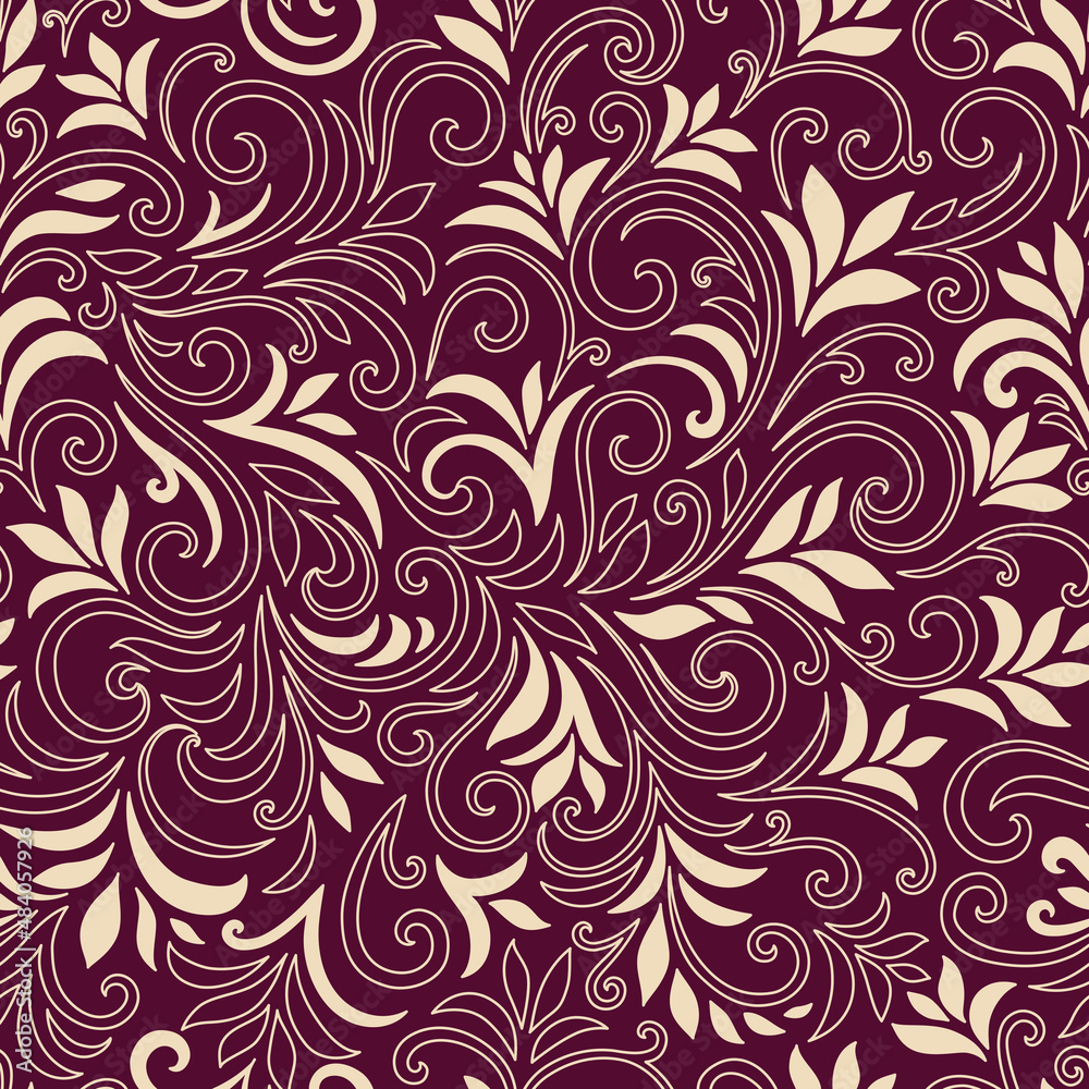Elegant seamless pattern with leaves and curls. Luxury floral background. Vector illustration. Elegant seamless pattern with leaves and curls. Luxury floral background. Vector illustration.