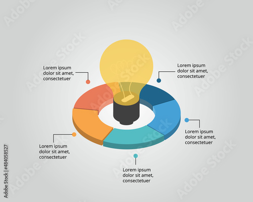 light burb idea template for infographic for presentation for 5 element