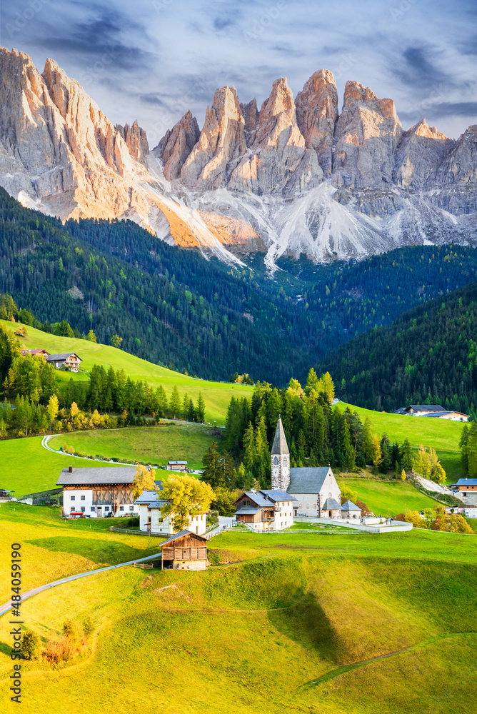 Val di Funes, Dolomites - Odle Ridge and Santa Maddalena village.