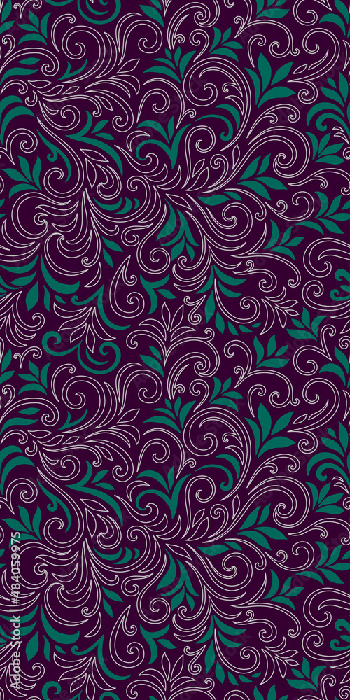Elegant seamless pattern with leaves and curls. Luxury floral background. Vector illustration. Elegant seamless pattern with leaves and curls. Luxury floral background. Vector illustration.