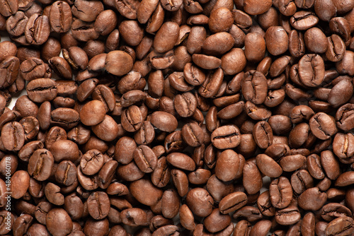 Coffee beans filling the screen, Top view.
