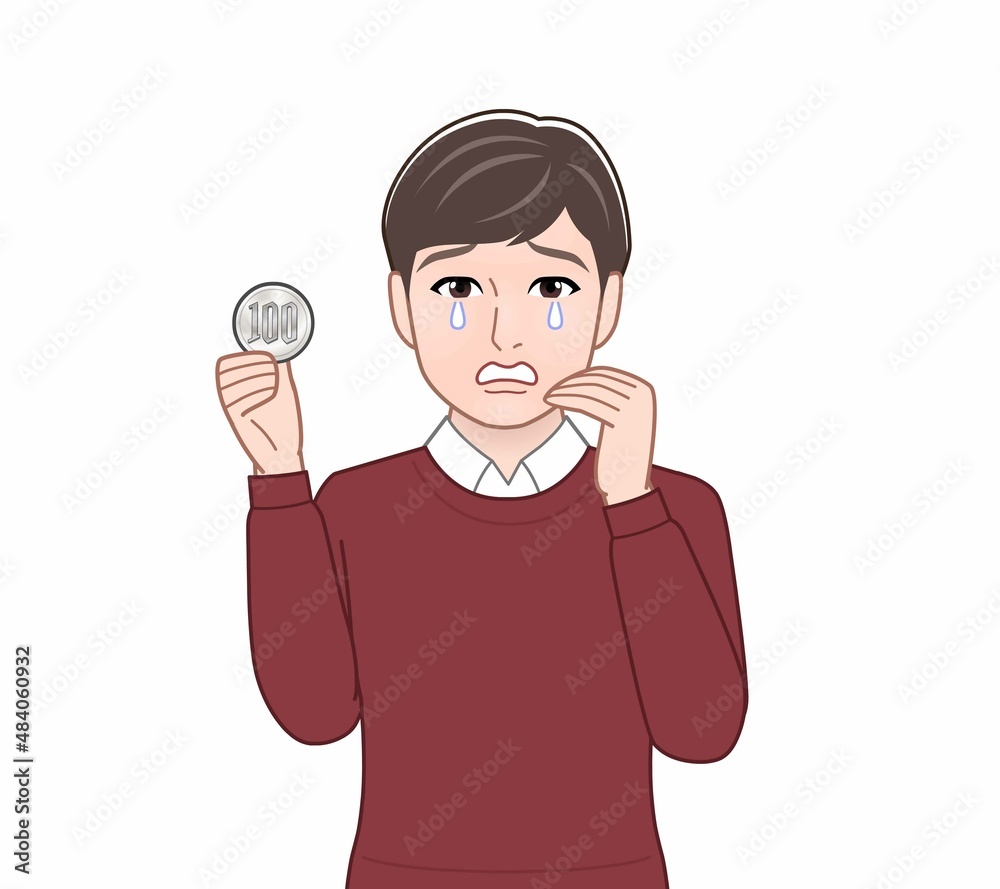 100円玉をもつ男性