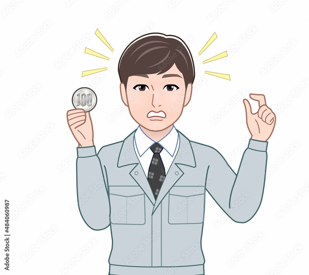 100円玉をもつ男性