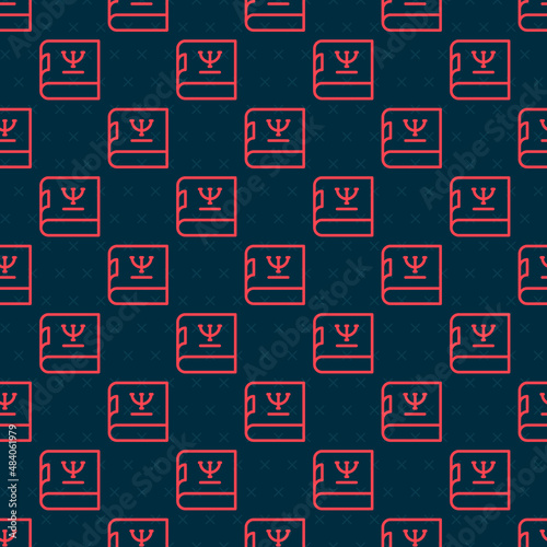 Red line Psychology book icon isolated seamless pattern on black background. Psi symbol. Mental health concept, psychoanalysis analysis and psychotherapy. Vector