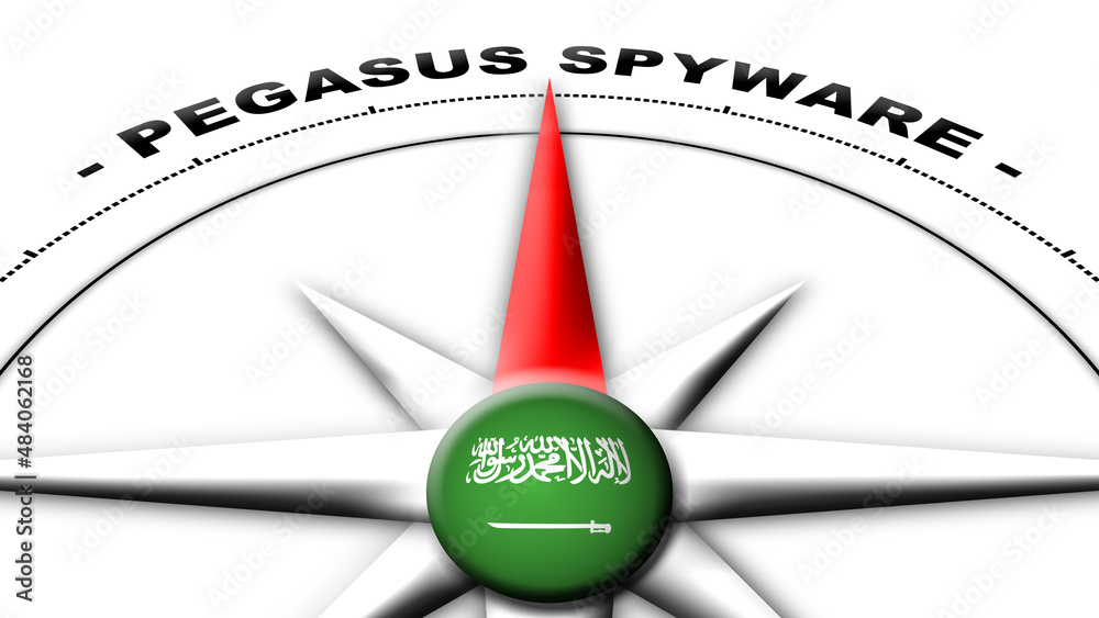 Saudi Arabia Globe Sphere Flag and Compass Concept Pegasus Spyware Titles – 3D Illustration Saudi Arabia Globe Sphere Flag and Compass Concept Pegasus Spyware Titles – 3D Illustration