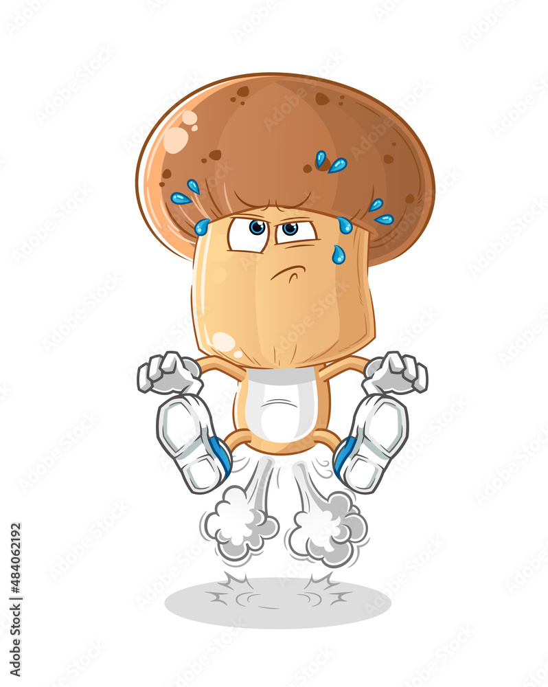 mushroom head cartoon fart jumping illustration. character vector