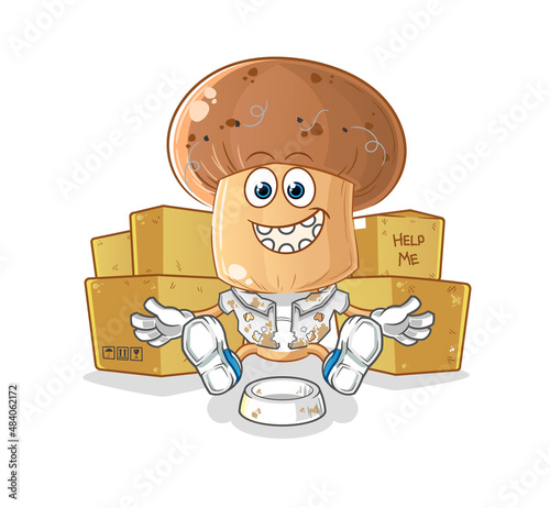 mushroom head cartoon homeless character. cartoon mascot vector