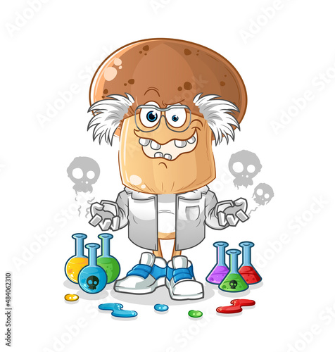 mushroom head cartoon mad scientist illustration. character vector