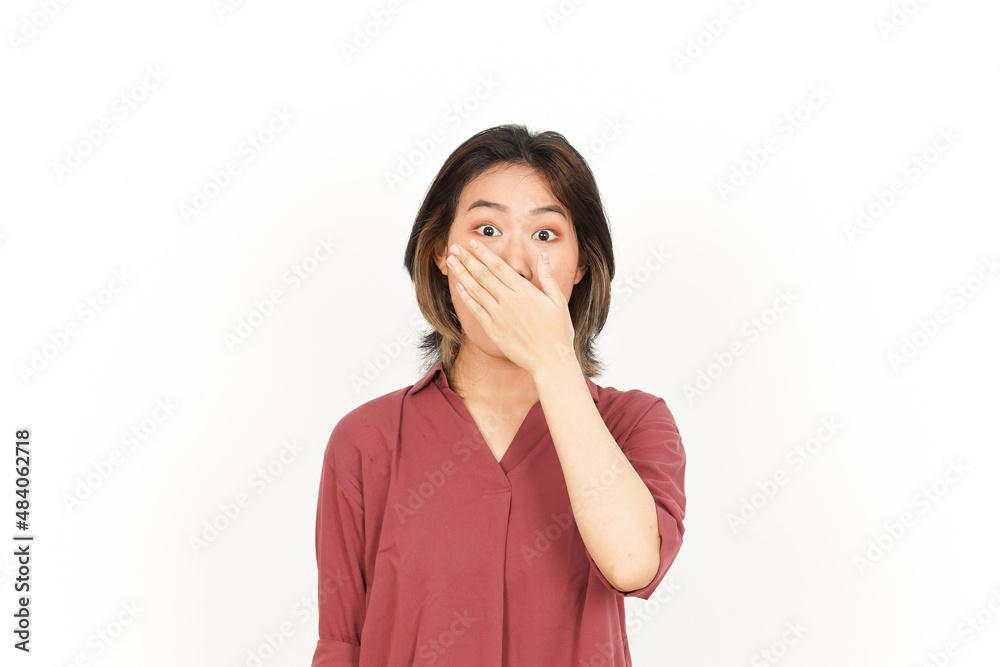 Covering Mouth and Shocked Face Of Beautiful Asian Woman Isolated On White Background Covering Mouth and Shocked Face Of Beautiful Asian Woman Isolated On White Background
