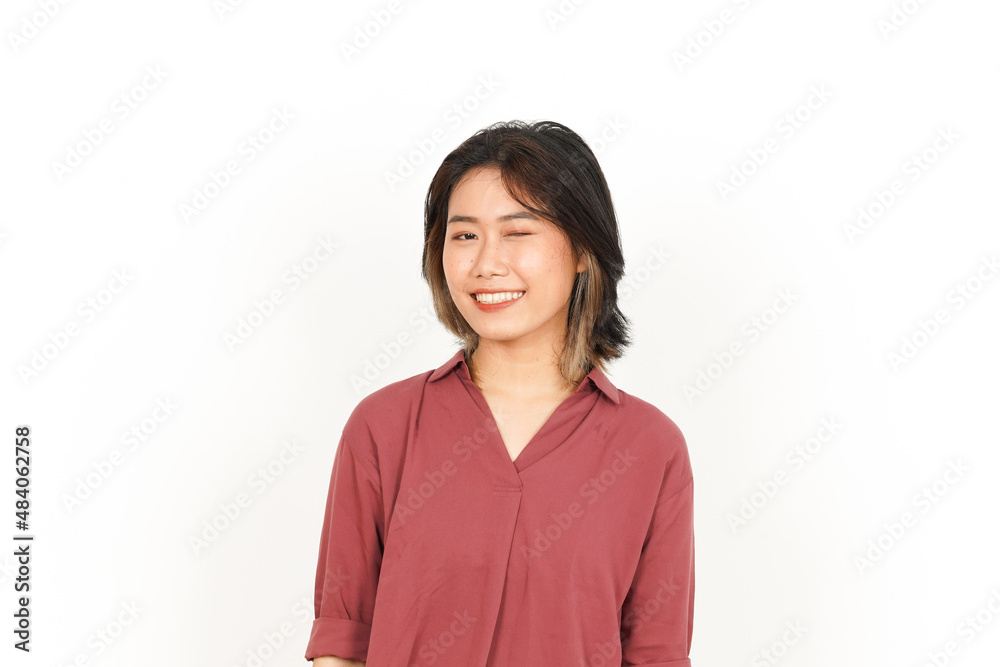 Winking at The Camera Of Beautiful Asian Woman Isolated On White Background Winking at The Camera Of Beautiful Asian Woman Isolated On White Background