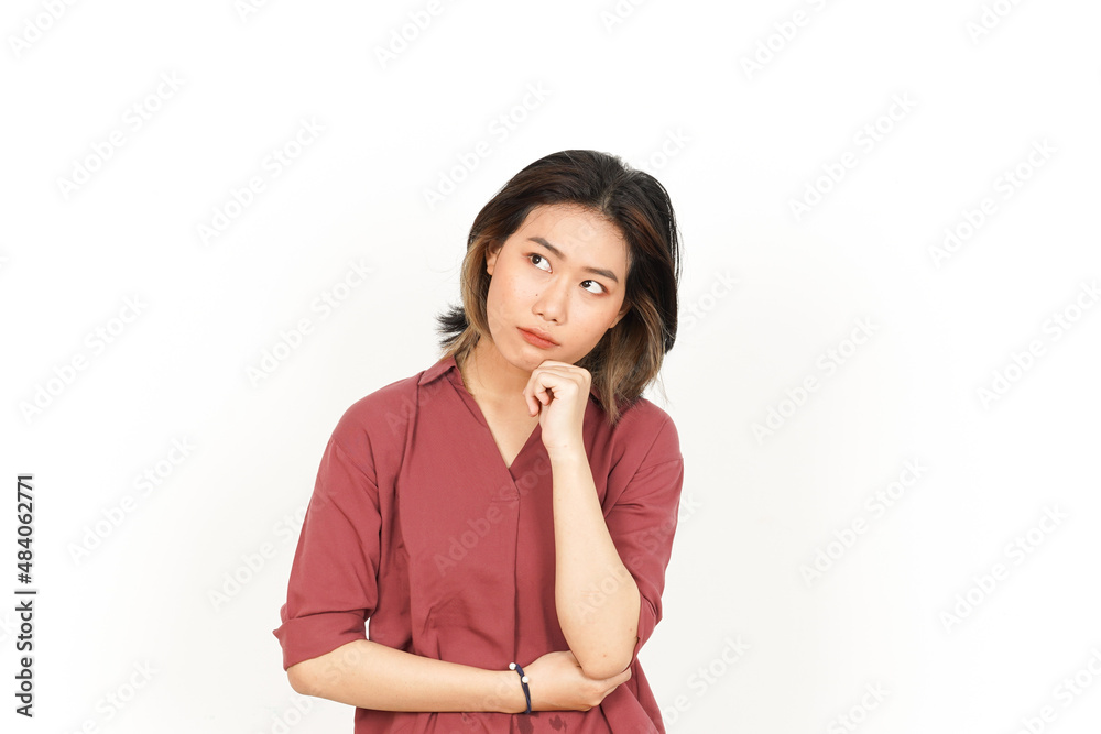 Thinking Gesture Of Beautiful Asian Woman Isolated On White Background Thinking Gesture Of Beautiful Asian Woman Isolated On White Background