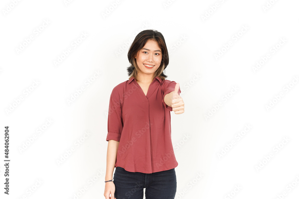 Showing Thumbs Up Of Beautiful Asian Woman Isolated On White Background Showing Thumbs Up Of Beautiful Asian Woman Isolated On White Background