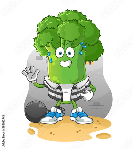 broccoli head cartoon criminal in jail. cartoon character