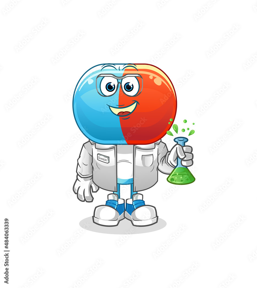 capsule head cartoon scientist character. cartoon mascot vector