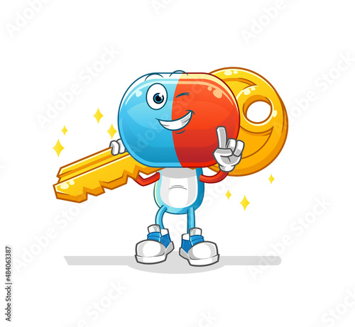 capsule head cartoon carry the key mascot. cartoon vector