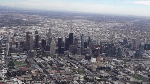 Aerial view of Downtown Los Angeles looking east with the US Bank Tower, the Wilshire Grand Center, the Crypto.com Arena (formerly Staples Center) and the Los Angeles Convention Center photo