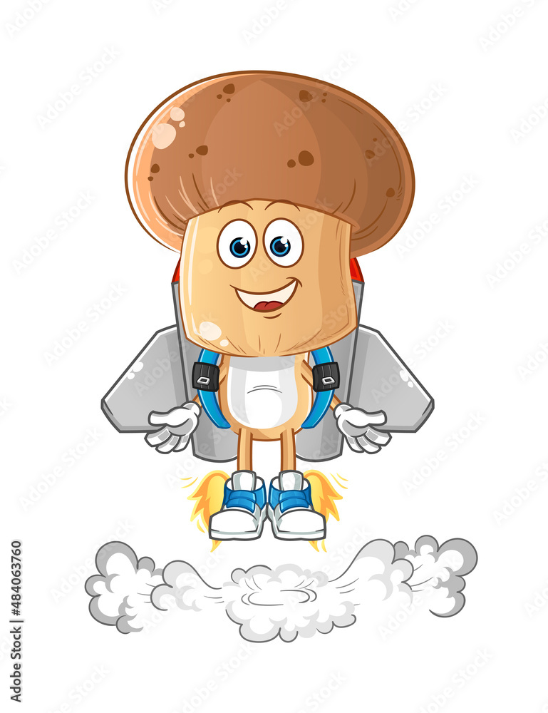 mushroom head cartoon with jetpack mascot. cartoon vector mushroom head cartoon with jetpack mascot. cartoon vector