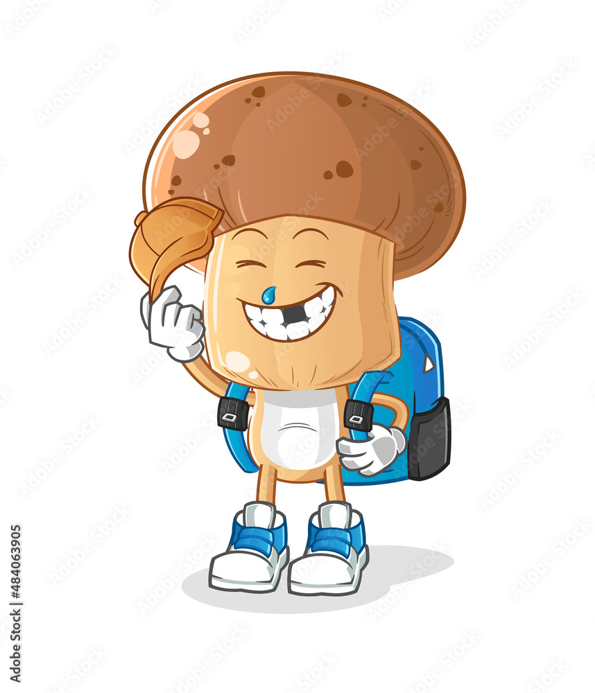 mushroom head cartoon goes to school vector. cartoon character Stock
