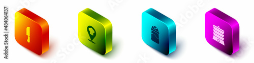 Set Isometric Knife, Chef hat with location, Salt and Slow cooker icon. Vector