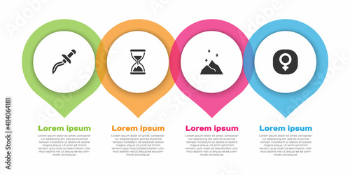 Set Dagger, Old hourglass with sand, Magic powder and Venus. Business infographic template. Vector