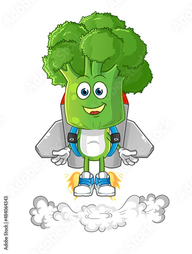 broccoli head cartoon with jetpack mascot. cartoon vector